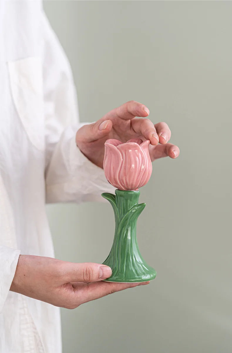 Tulip Ceramic Candle Holder – Whimsical Floral Home Accent