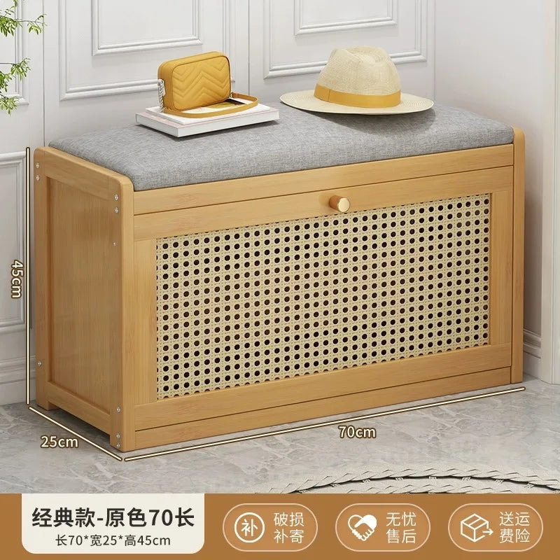 Bamboo Flip-Top Shoe Storage Bench – Minimalist Entryway Organizer