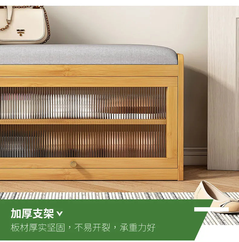 Bamboo Flip-Top Shoe Storage Bench – Minimalist Entryway Organizer