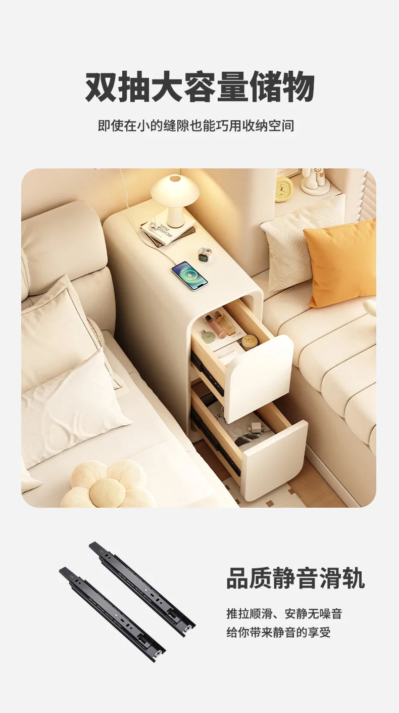 Minimalist Solid Wood Bedside Table – No-Leg Design, 2 Drawers