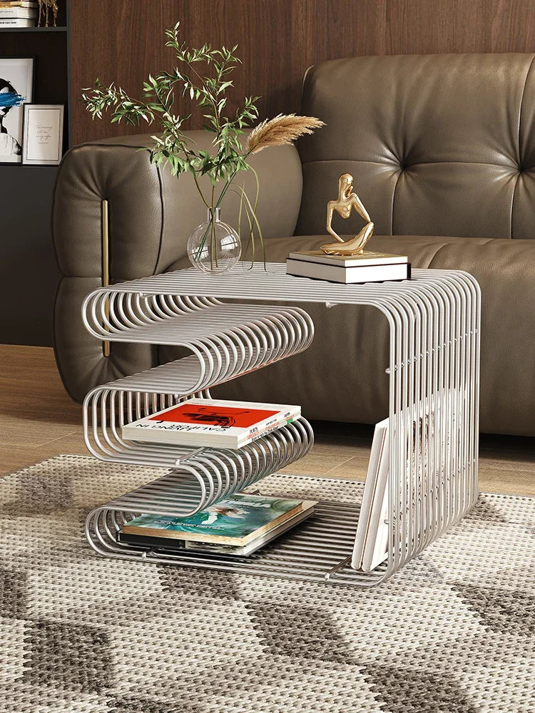Wireframe Magazine Side Table – Italian Minimalist Iron Accent Table