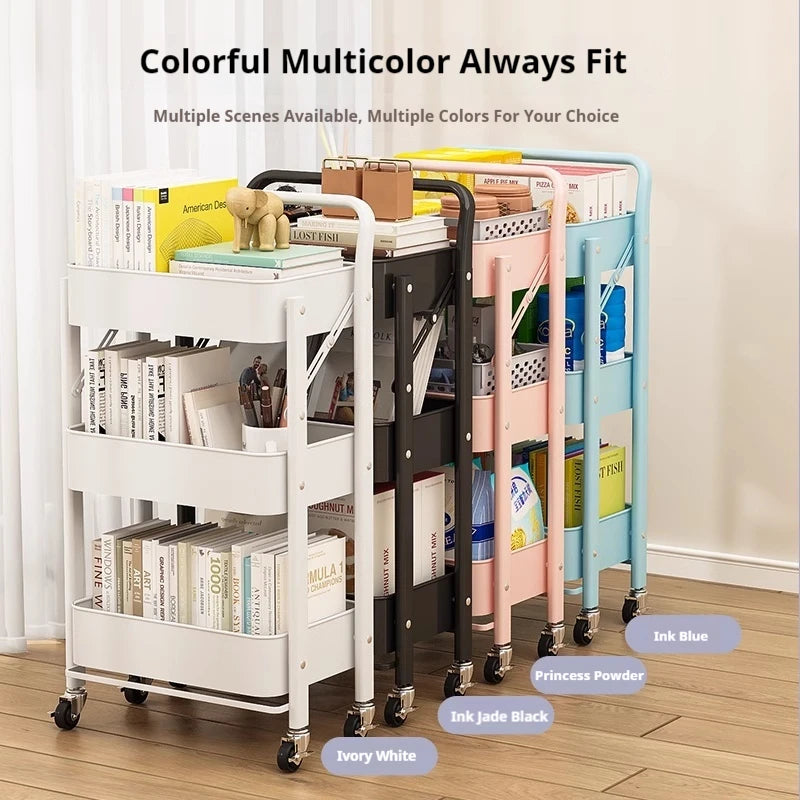 Foldable 3-Tier Storage Cart – Minimalist Rolling Trolley for Any Room