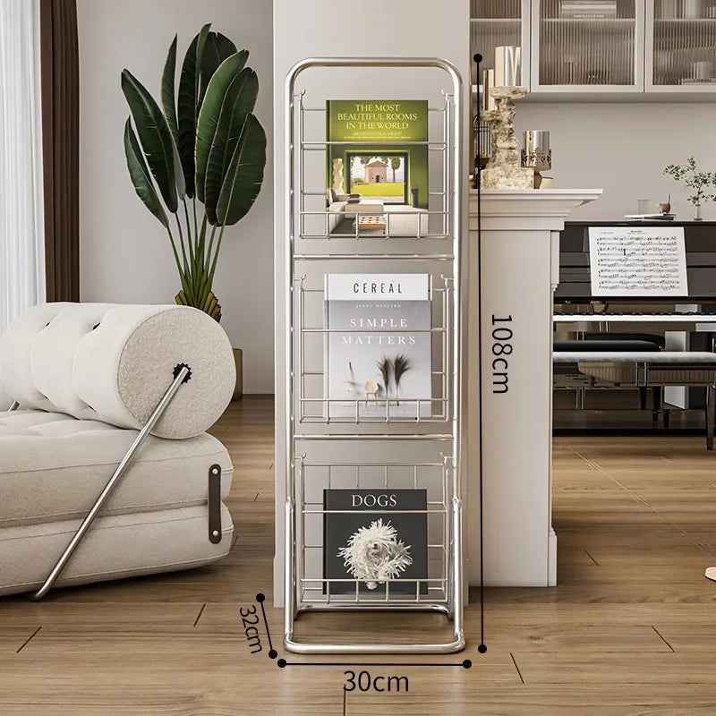 Iron Wall-Leaning Magazine Rack – Minimalist Vertical Bookshelf