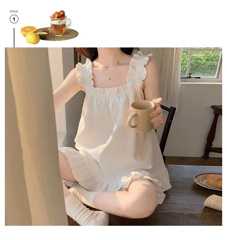 Square Neck Sleep Set – Summer Pajamas with Chest Pad