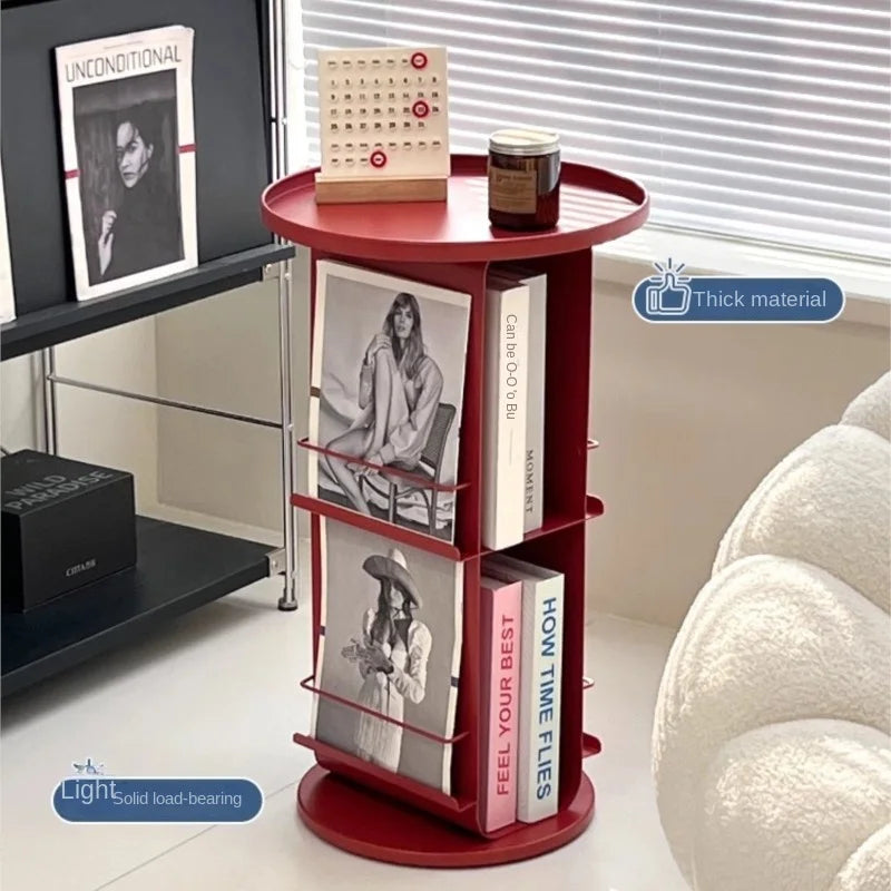 Rotating Metal Side Table with Magazine Rack – Minimalist Design