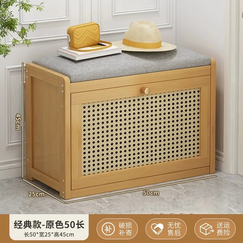 Bamboo Flip-Top Shoe Storage Bench – Minimalist Entryway Organizer