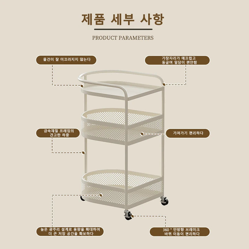 3-Tier Metal Utility Cart – Minimalist Rolling Storage Trolley