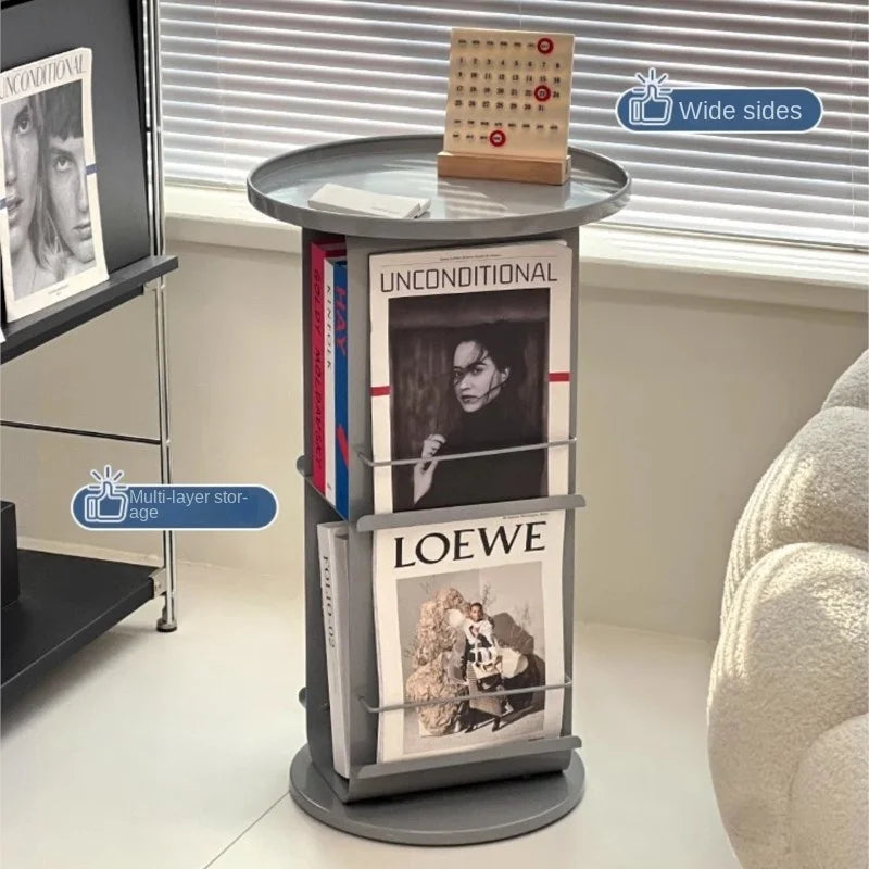 Rotating Metal Side Table with Magazine Rack – Minimalist Design