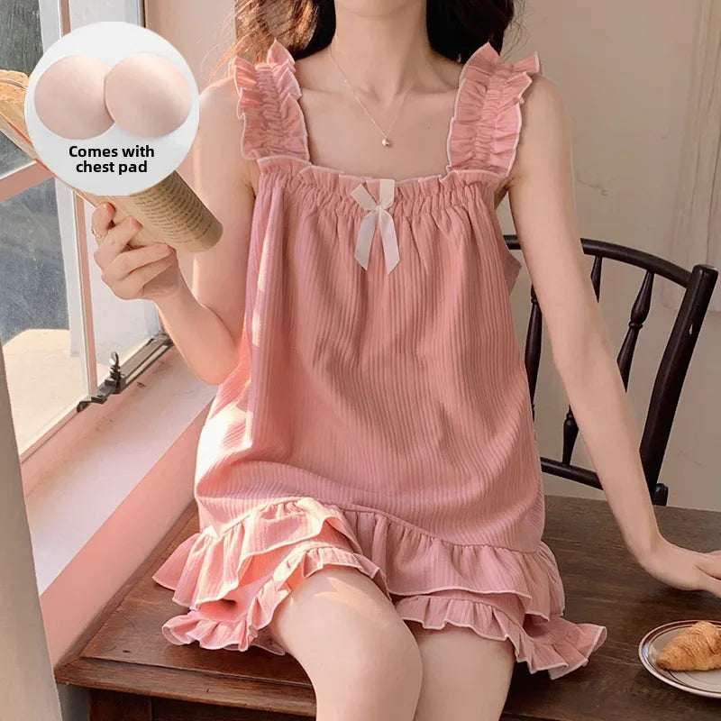 Square Neck Sleep Set – Summer Pajamas with Chest Pad
