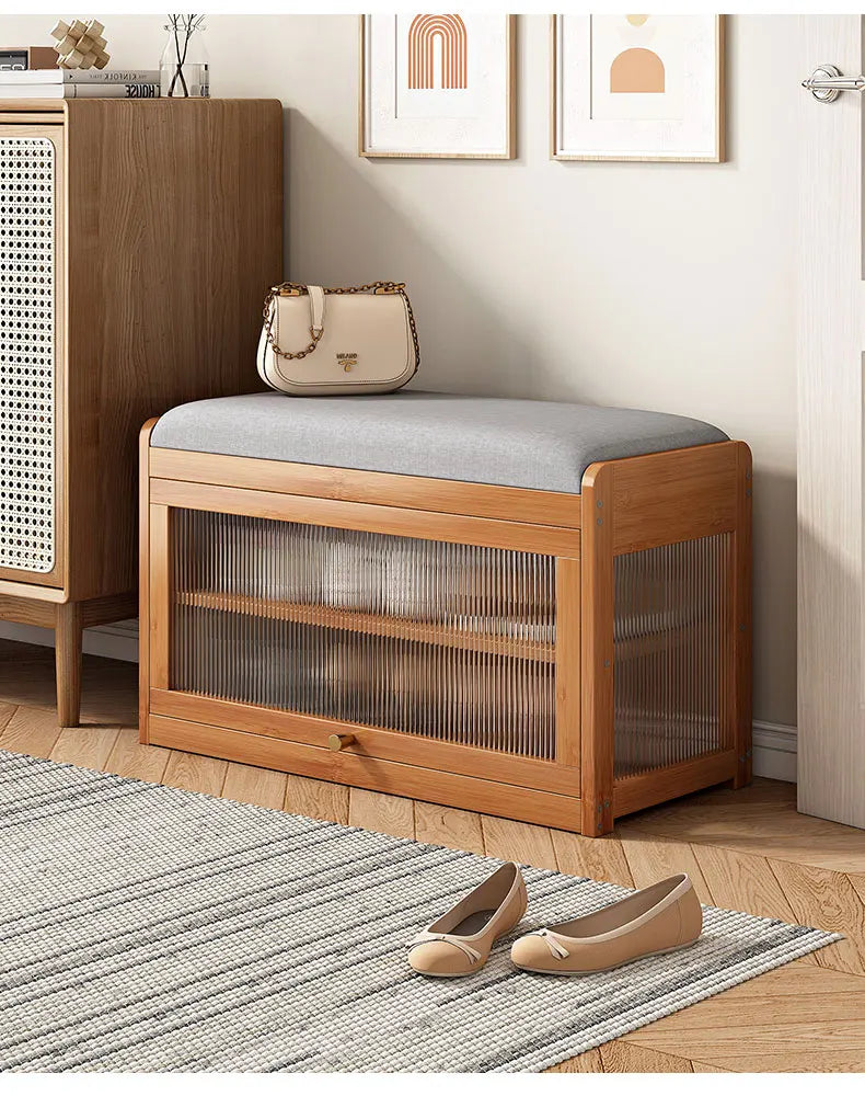 Bamboo Flip-Top Shoe Storage Bench – Minimalist Entryway Organizer