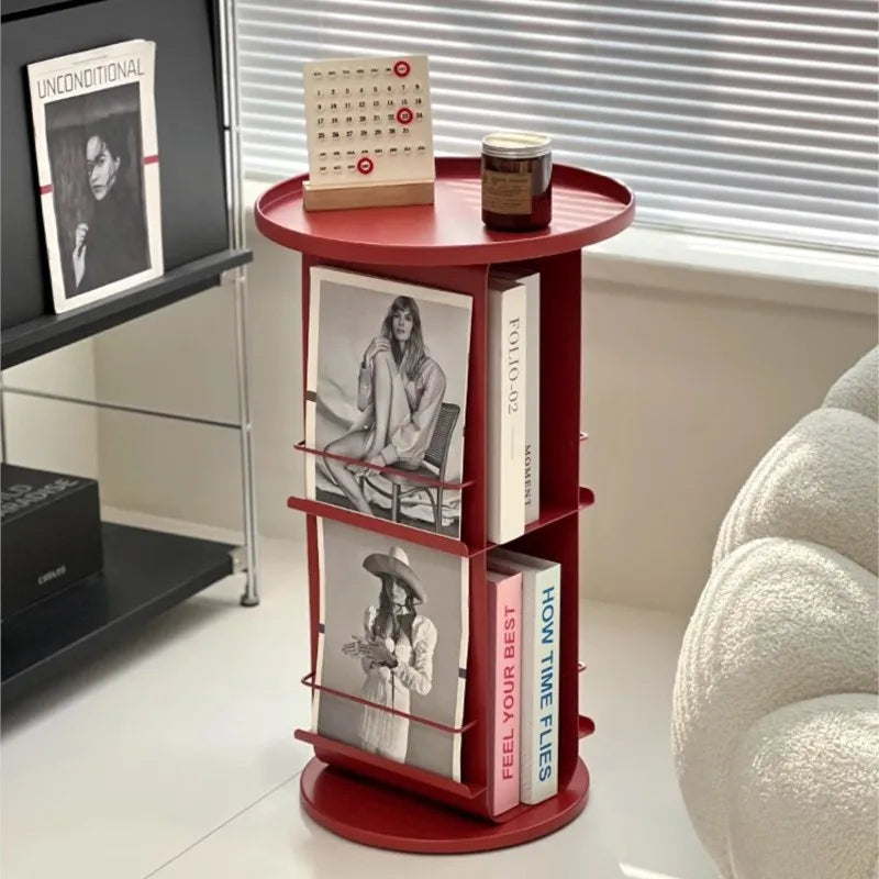 Rotating Metal Side Table with Magazine Rack – Minimalist Design
