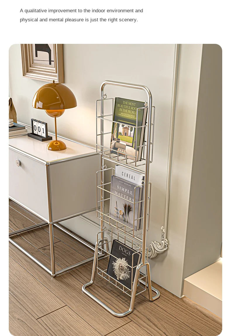 Iron Wall-Leaning Magazine Rack – Minimalist Vertical Bookshelf