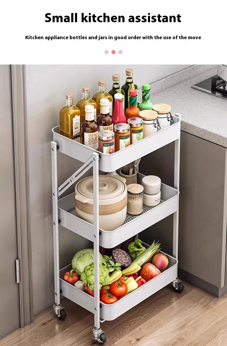 Foldable 3-Tier Storage Cart – Minimalist Rolling Trolley for Any Room