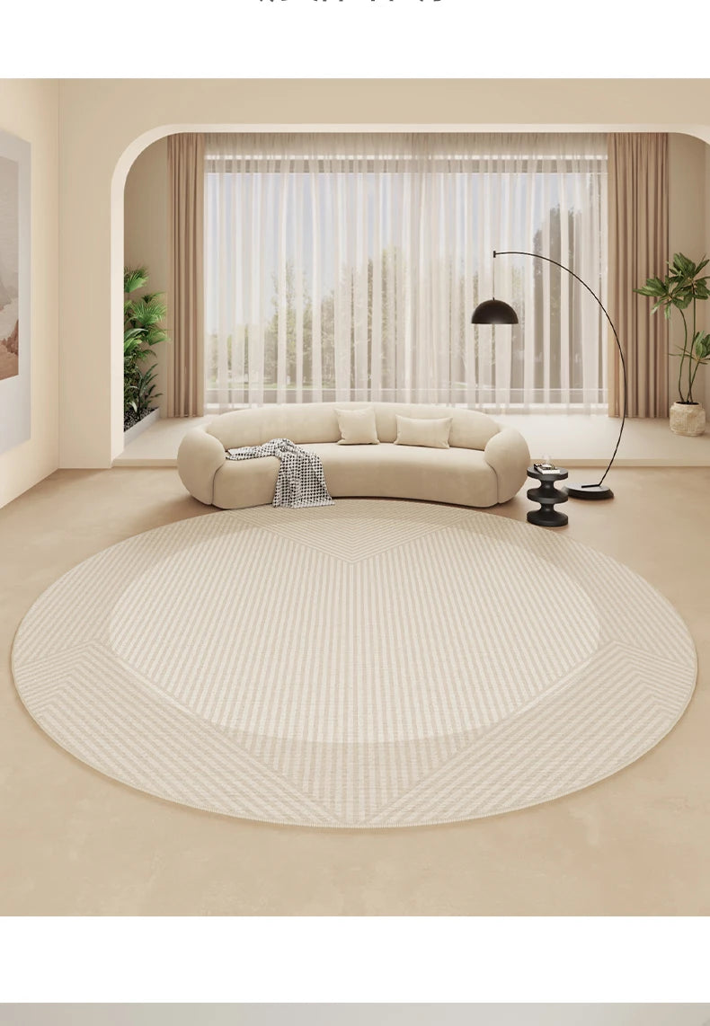 Modern Round Geometric Rug – Machine-Woven Soft Polyester Carpet