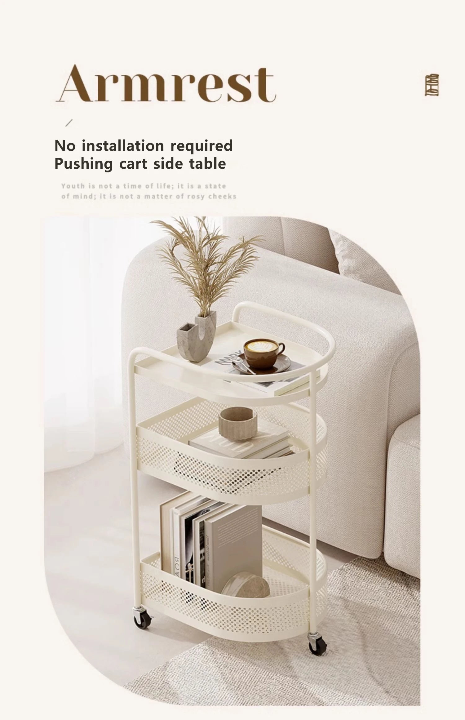 3-Tier Metal Utility Cart – Minimalist Rolling Storage Trolley
