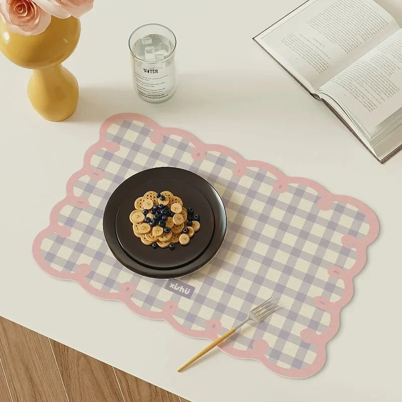 Gingham Scallop Faux Leather Placemat