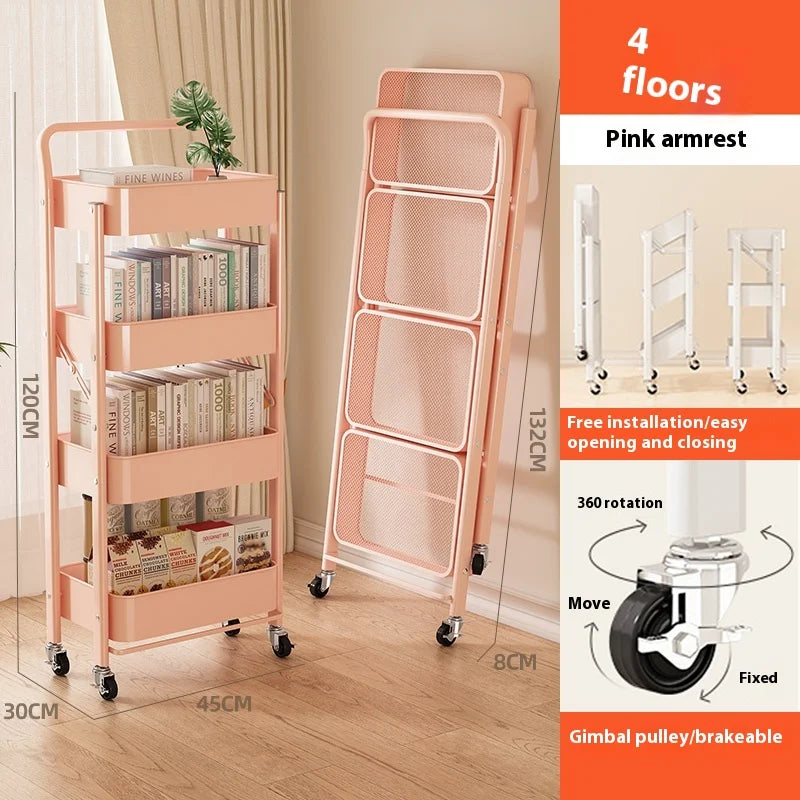 Foldable 3-Tier Storage Cart – Minimalist Rolling Trolley for Any Room