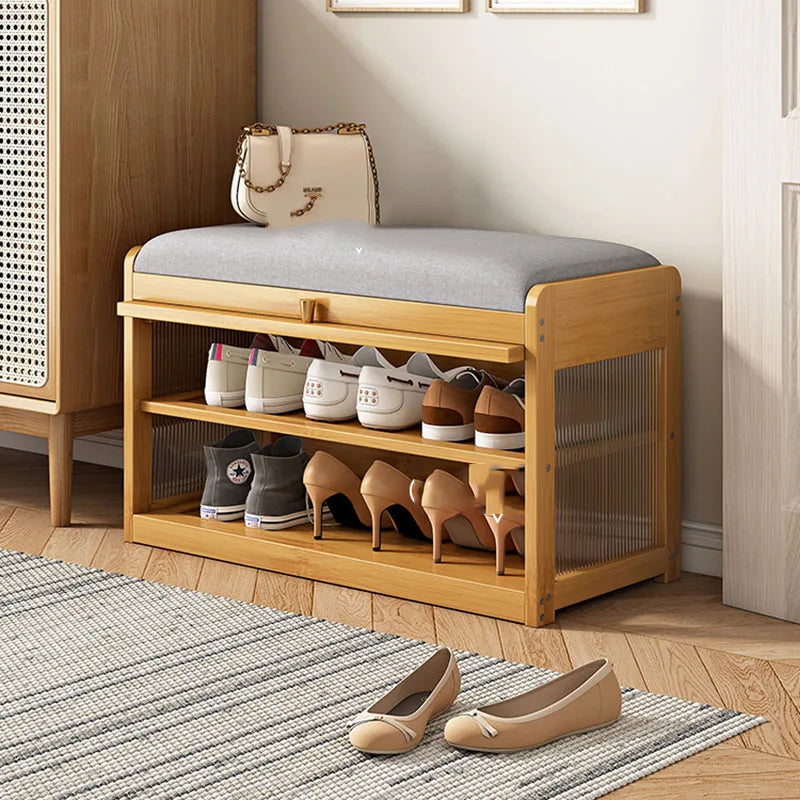 Bamboo Flip-Top Shoe Storage Bench – Minimalist Entryway Organizer