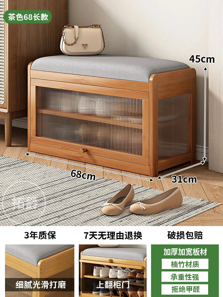 Bamboo Flip-Top Shoe Storage Bench – Minimalist Entryway Organizer