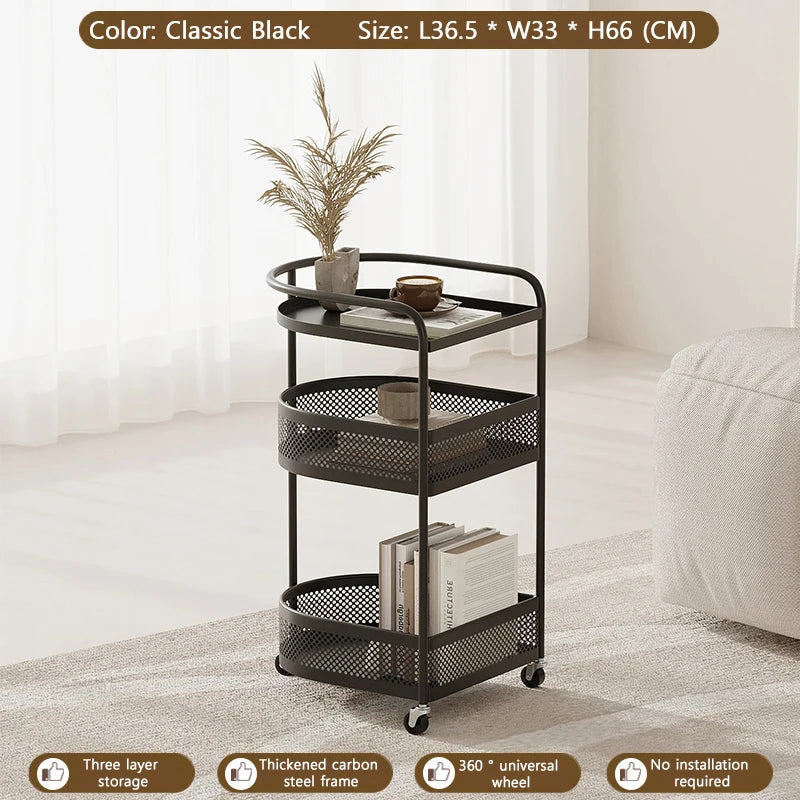 3-Tier Metal Utility Cart – Minimalist Rolling Storage Trolley