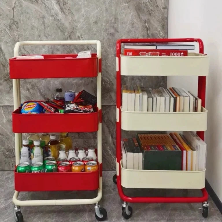 New Multi-Layer Contrast Color Trolley Storage Shelf Trolley Organizer Mobile Cosmetics Snack Storage Rack Bathroom Mobile Shelf