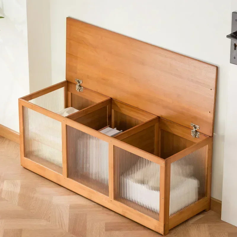 Flip-Top Wooden Storage Bench – Minimalist Entryway Organizer