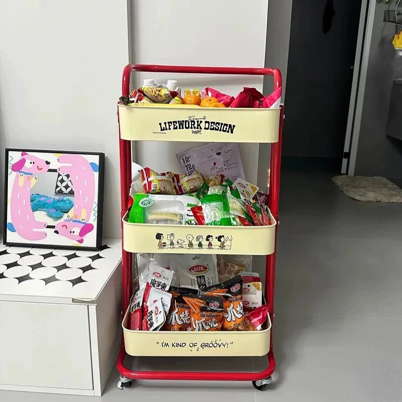 New Multi-Layer Contrast Color Trolley Storage Shelf Trolley Organizer Mobile Cosmetics Snack Storage Rack Bathroom Mobile Shelf