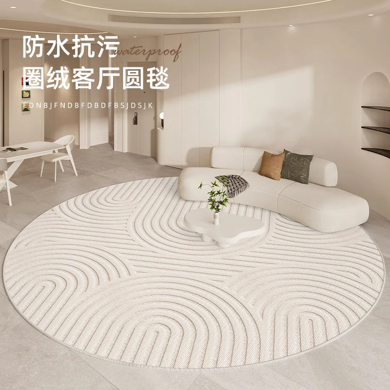 Modern Round Geometric Rug – Machine-Woven Soft Polyester Carpet
