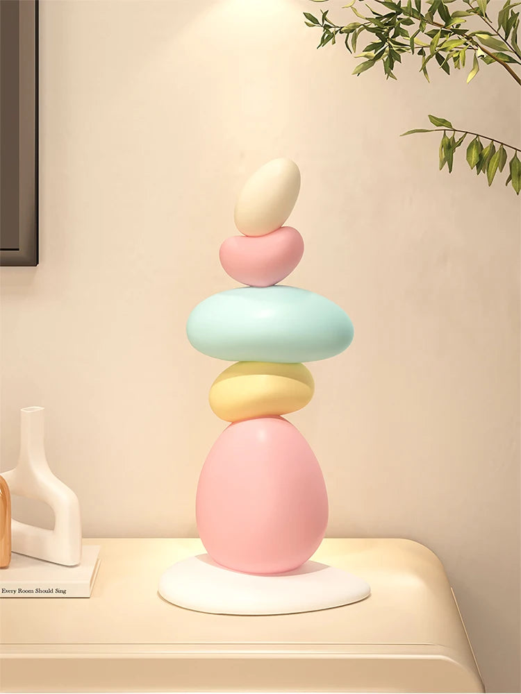Pastel Zen Stacked Stones – Resin Table Sculpture for Modern Interiors
