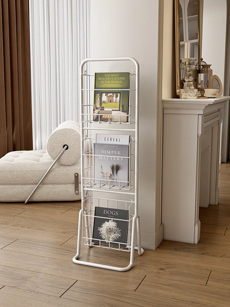 Iron Wall-Leaning Magazine Rack – Minimalist Vertical Bookshelf