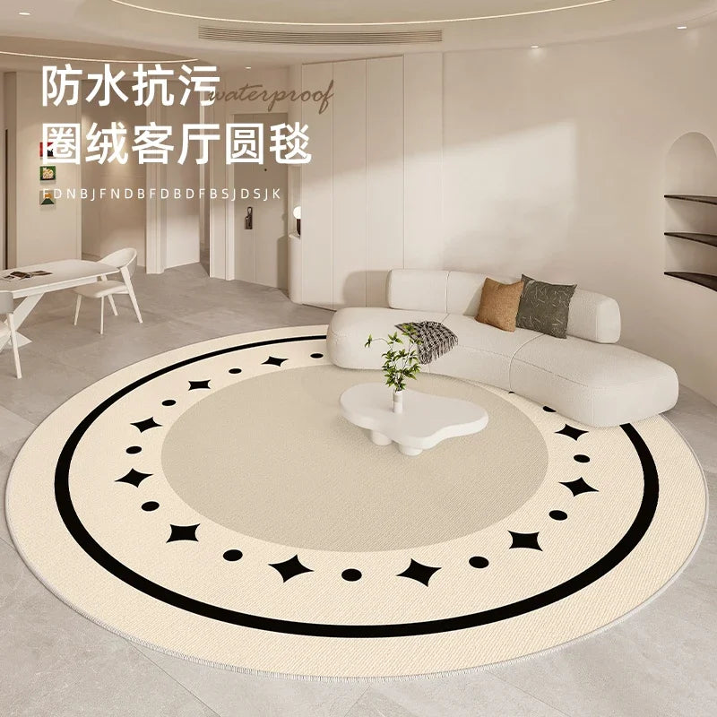 Modern Round Geometric Rug – Machine-Woven Soft Polyester Carpet