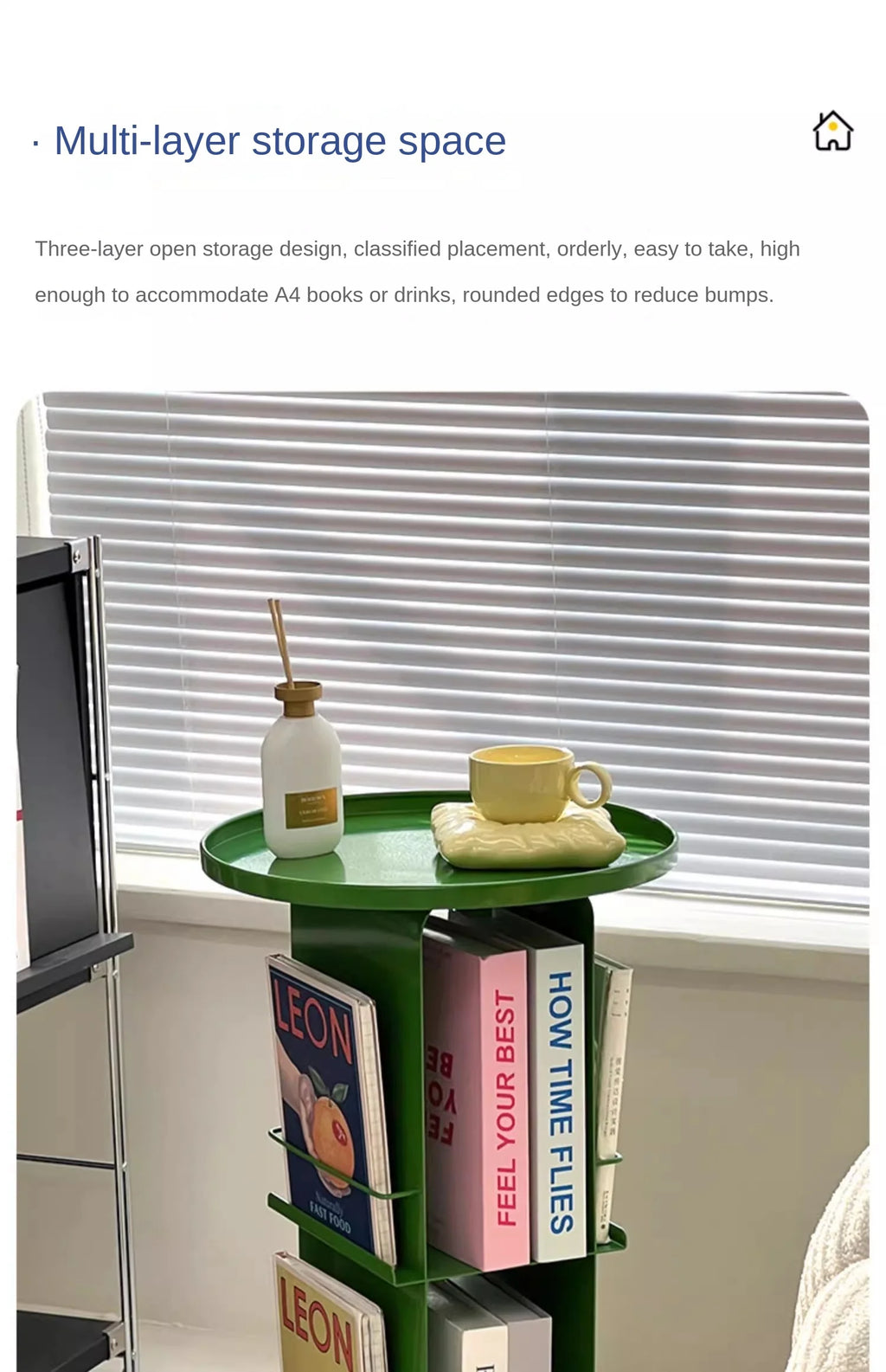 Rotating Metal Side Table with Magazine Rack – Minimalist Design