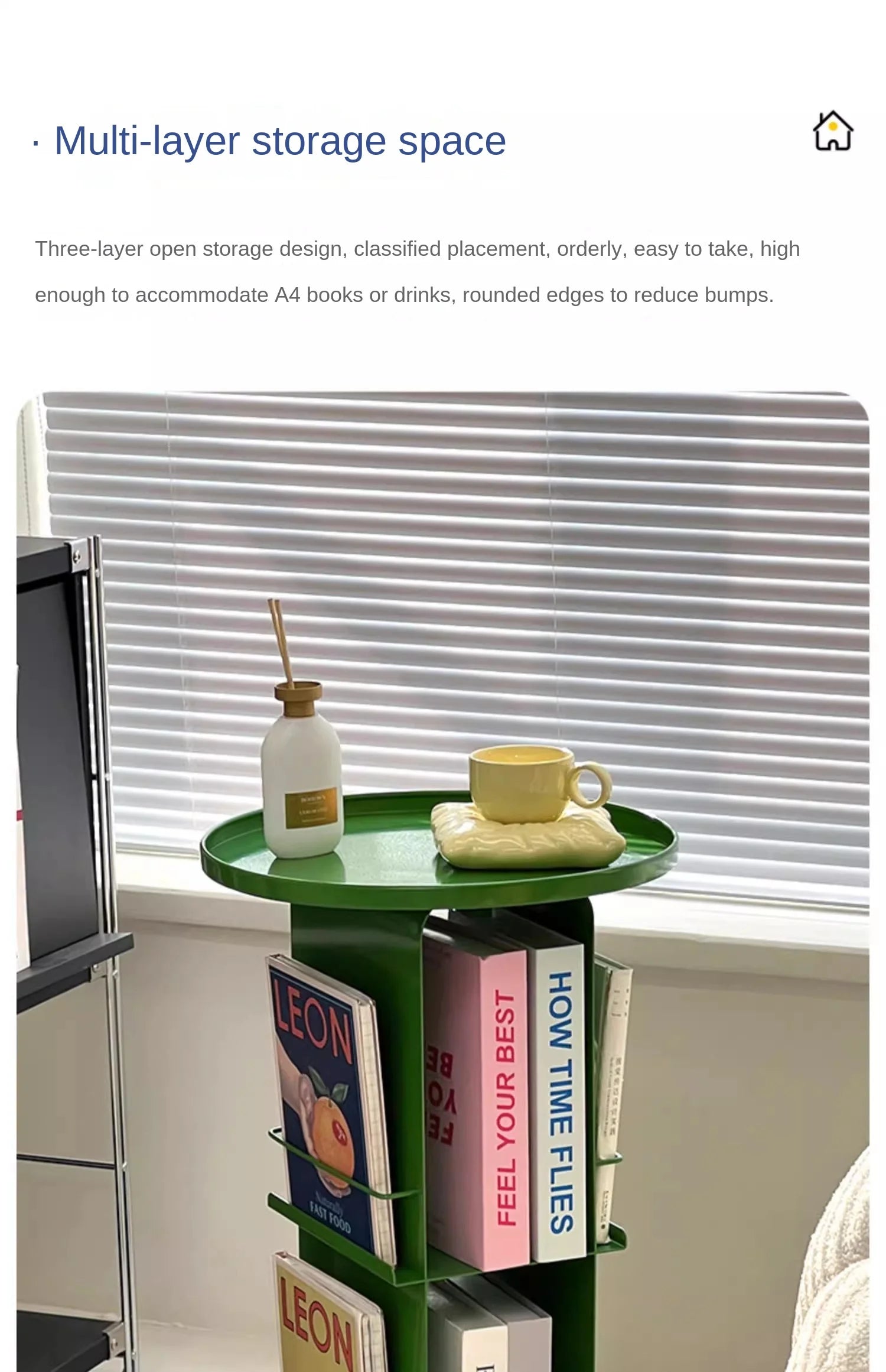 Rotating Metal Side Table with Magazine Rack – Minimalist Design