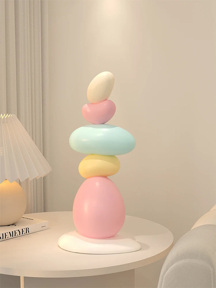Pastel Zen Stacked Stones – Resin Table Sculpture for Modern Interiors