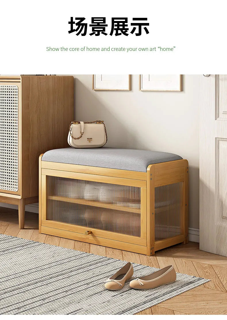 Bamboo Flip-Top Shoe Storage Bench – Minimalist Entryway Organizer