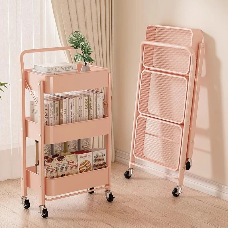 Foldable 3-Tier Storage Cart – Minimalist Rolling Trolley for Any Room