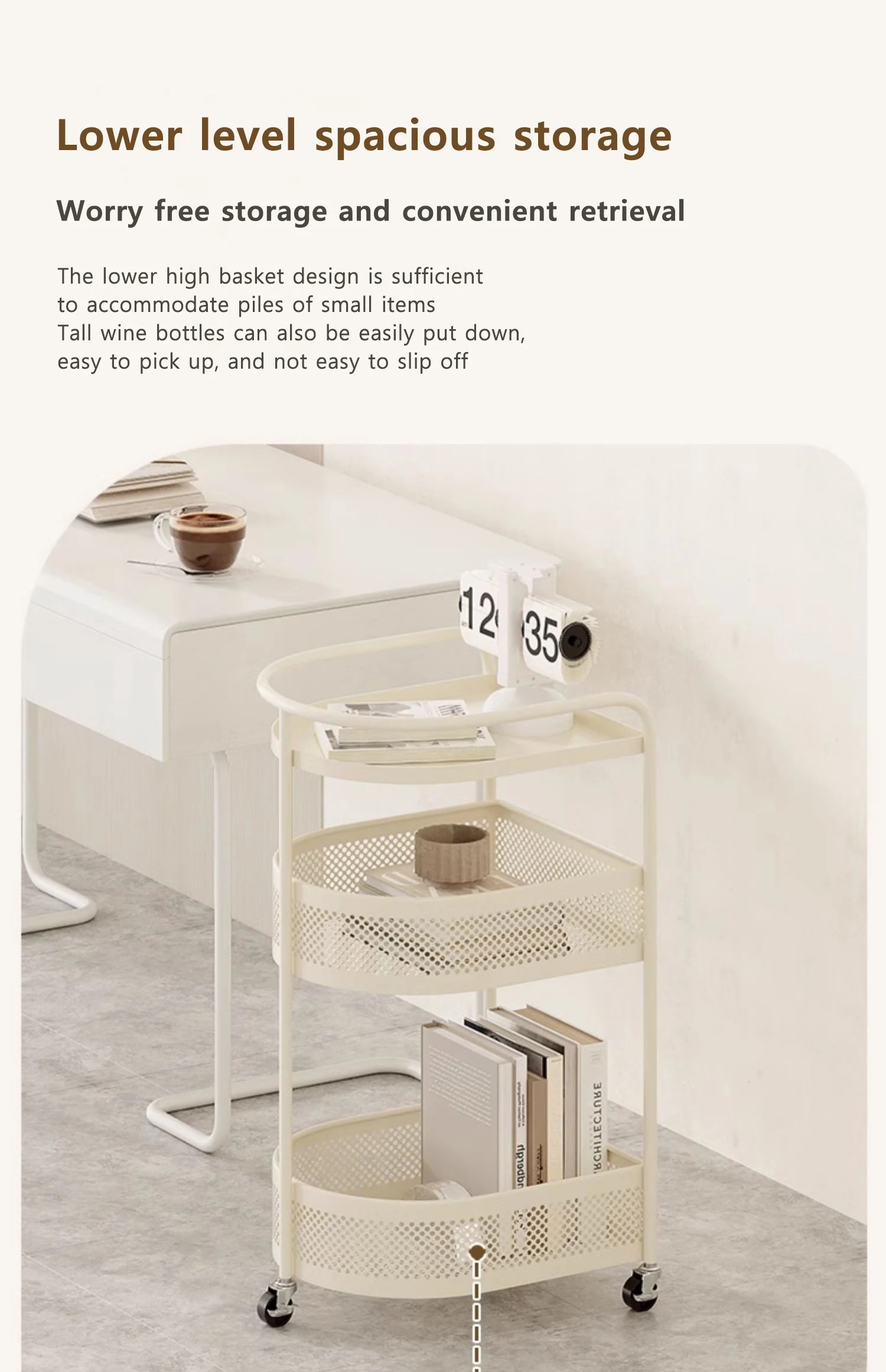 3-Tier Metal Utility Cart – Minimalist Rolling Storage Trolley