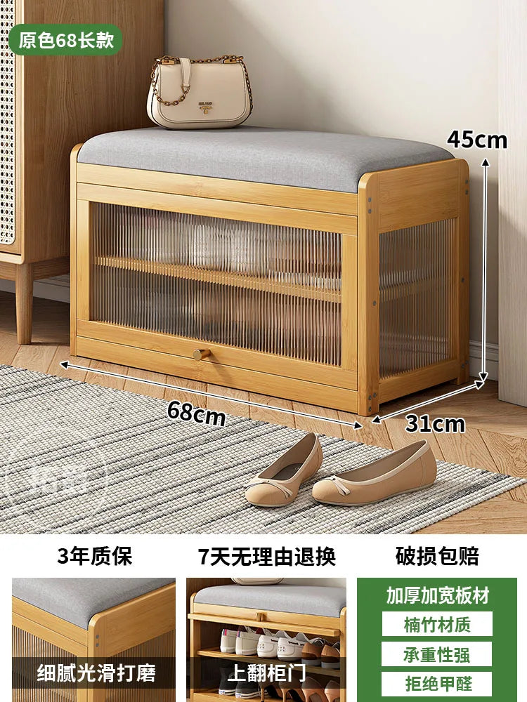 Bamboo Flip-Top Shoe Storage Bench – Minimalist Entryway Organizer