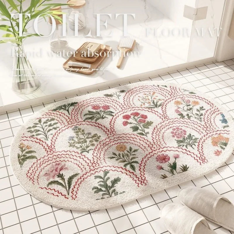 Floral Arch Anti-Slip Door Mat – Vintage Modern Washable Rug