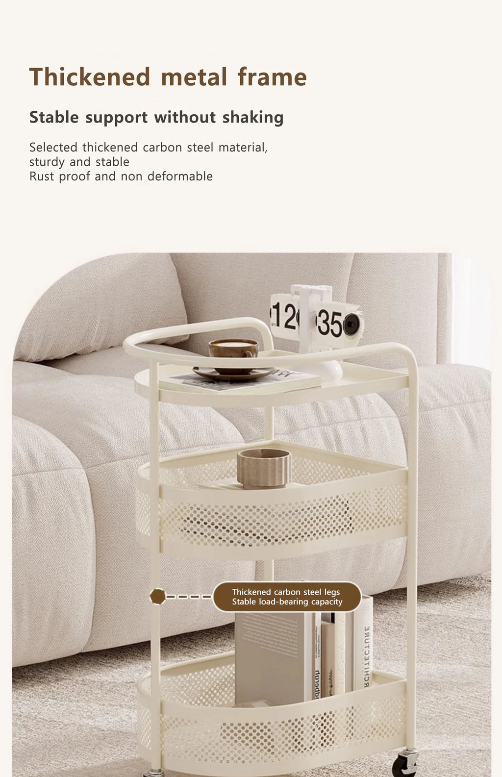 3-Tier Metal Utility Cart – Minimalist Rolling Storage Trolley