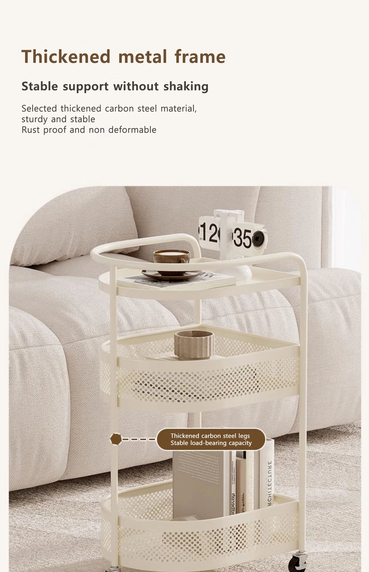 3-Tier Metal Utility Cart – Minimalist Rolling Storage Trolley