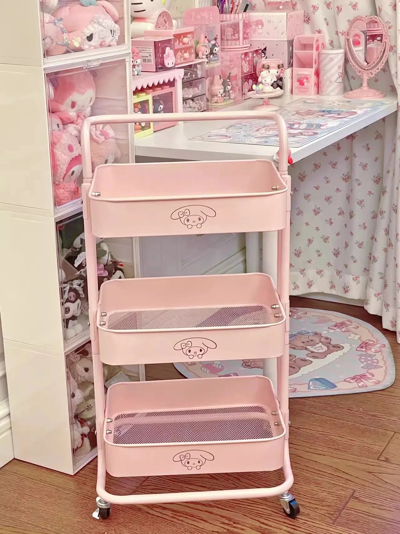 New Multi-Layer Contrast Color Trolley Storage Shelf Trolley Organizer Mobile Cosmetics Snack Storage Rack Bathroom Mobile Shelf