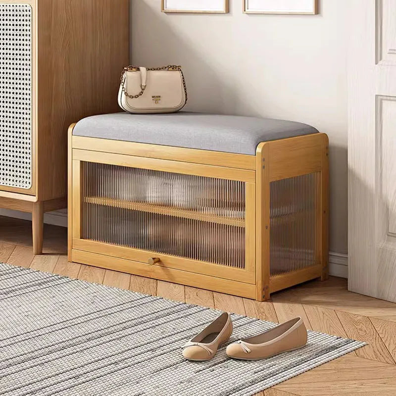Bamboo Flip-Top Shoe Storage Bench – Minimalist Entryway Organizer