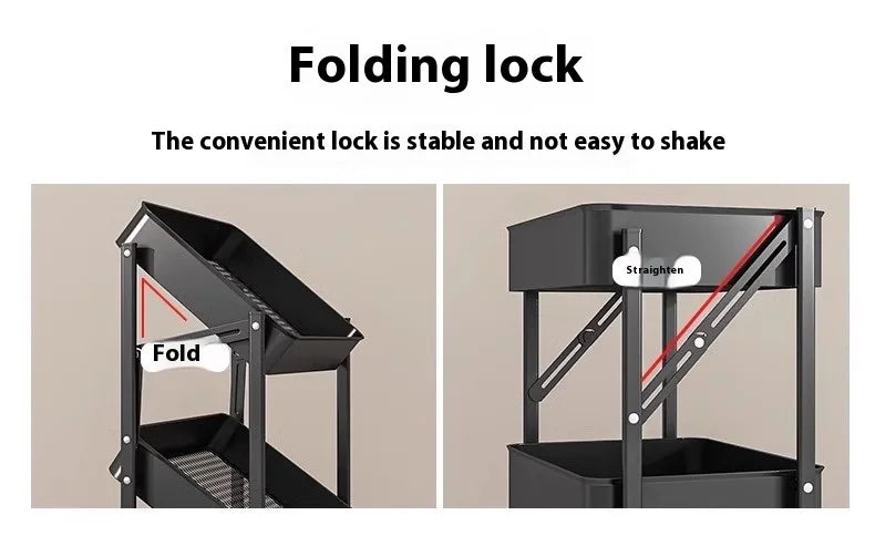 Foldable 3-Tier Storage Cart – Minimalist Rolling Trolley for Any Room