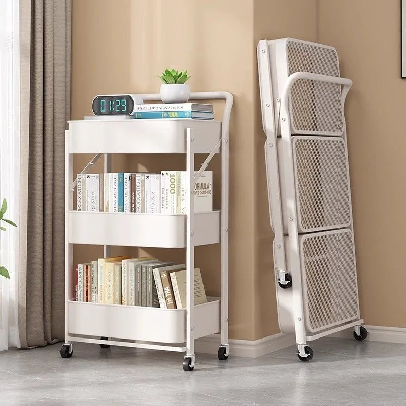 Foldable 3-Tier Storage Cart – Minimalist Rolling Trolley for Any Room