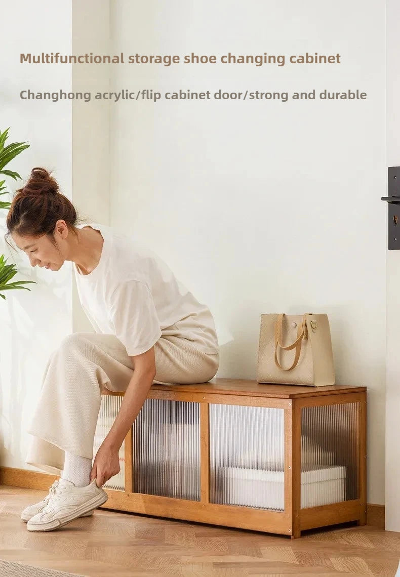 Flip-Top Wooden Storage Bench – Minimalist Entryway Organizer