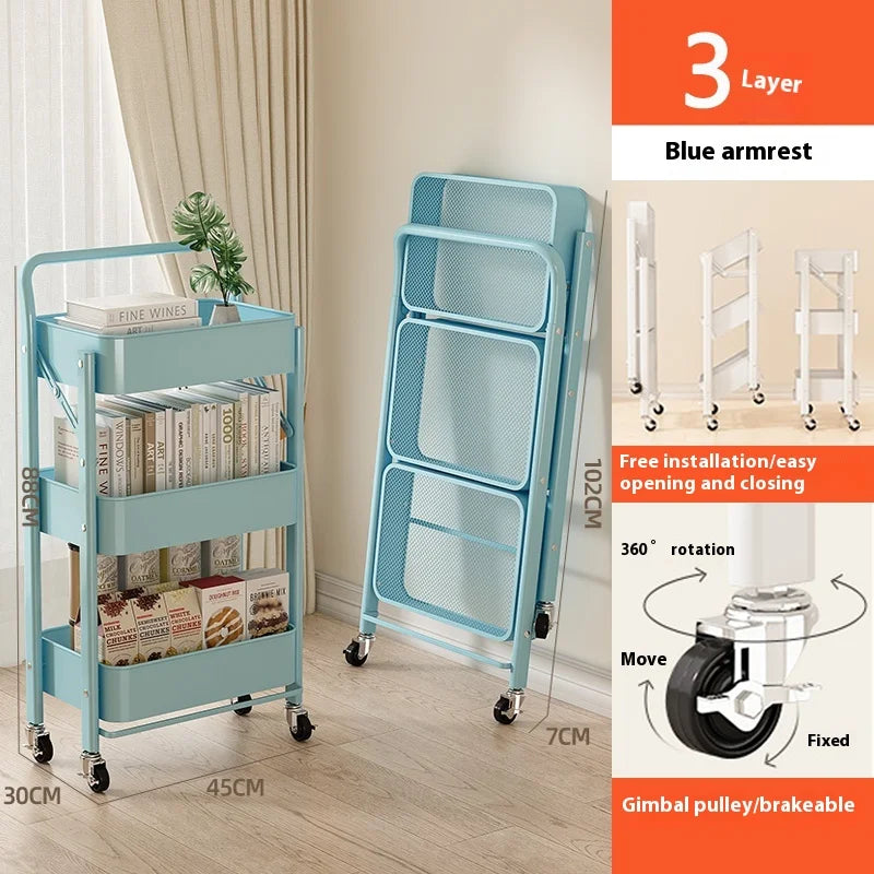 Foldable 3-Tier Storage Cart – Minimalist Rolling Trolley for Any Room