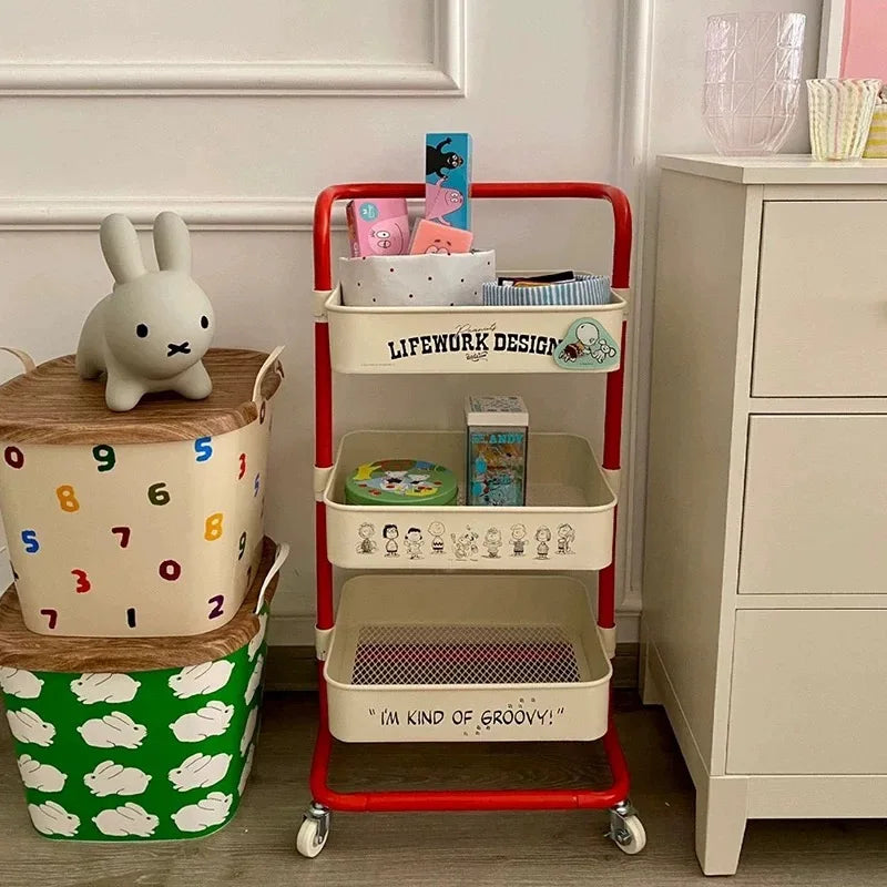 New Multi-Layer Contrast Color Trolley Storage Shelf Trolley Organizer Mobile Cosmetics Snack Storage Rack Bathroom Mobile Shelf