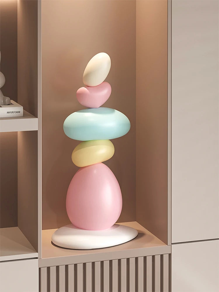 Pastel Zen Stacked Stones – Resin Table Sculpture for Modern Interiors