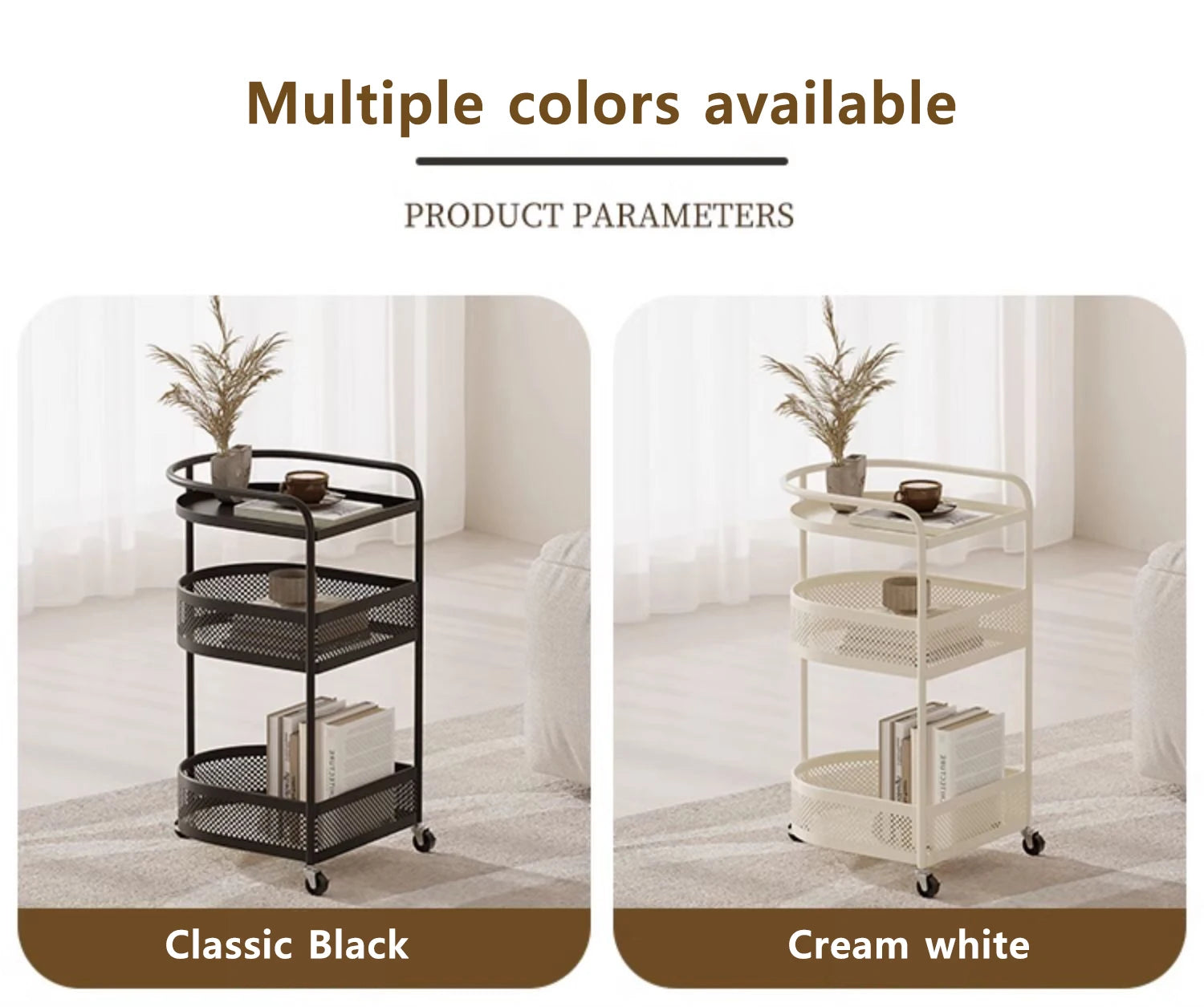 3-Tier Metal Utility Cart – Minimalist Rolling Storage Trolley